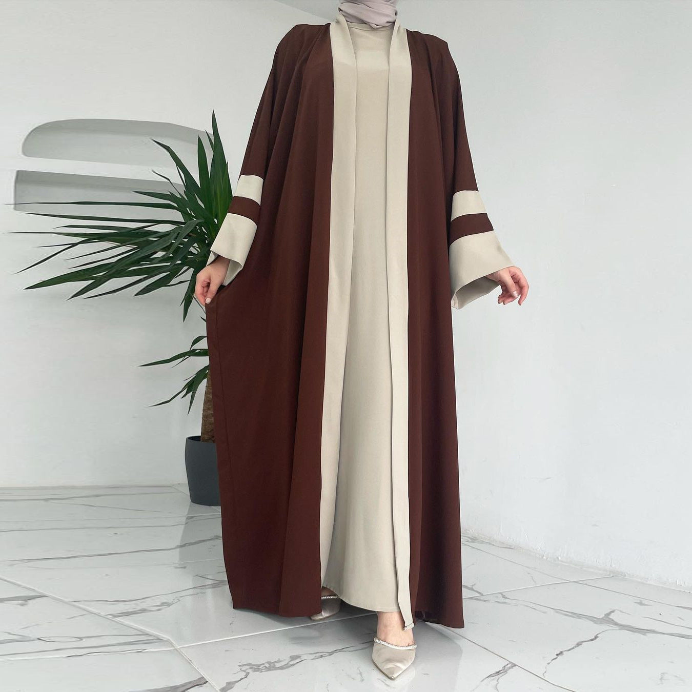 Abaya Caramelo raffiné deux pièces - kanissah Collection