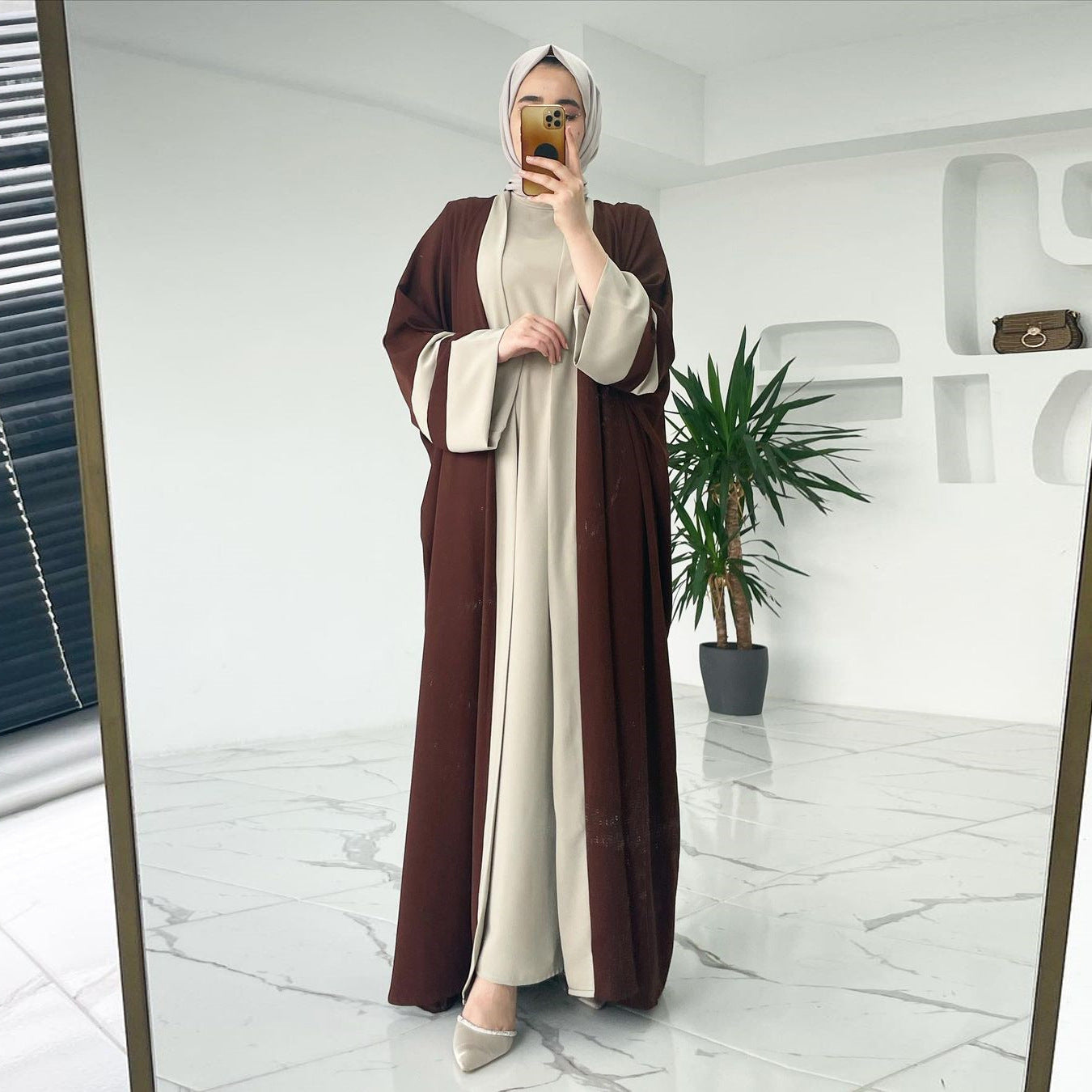 Abaya Caramelo raffiné deux pièces - kanissah Collection