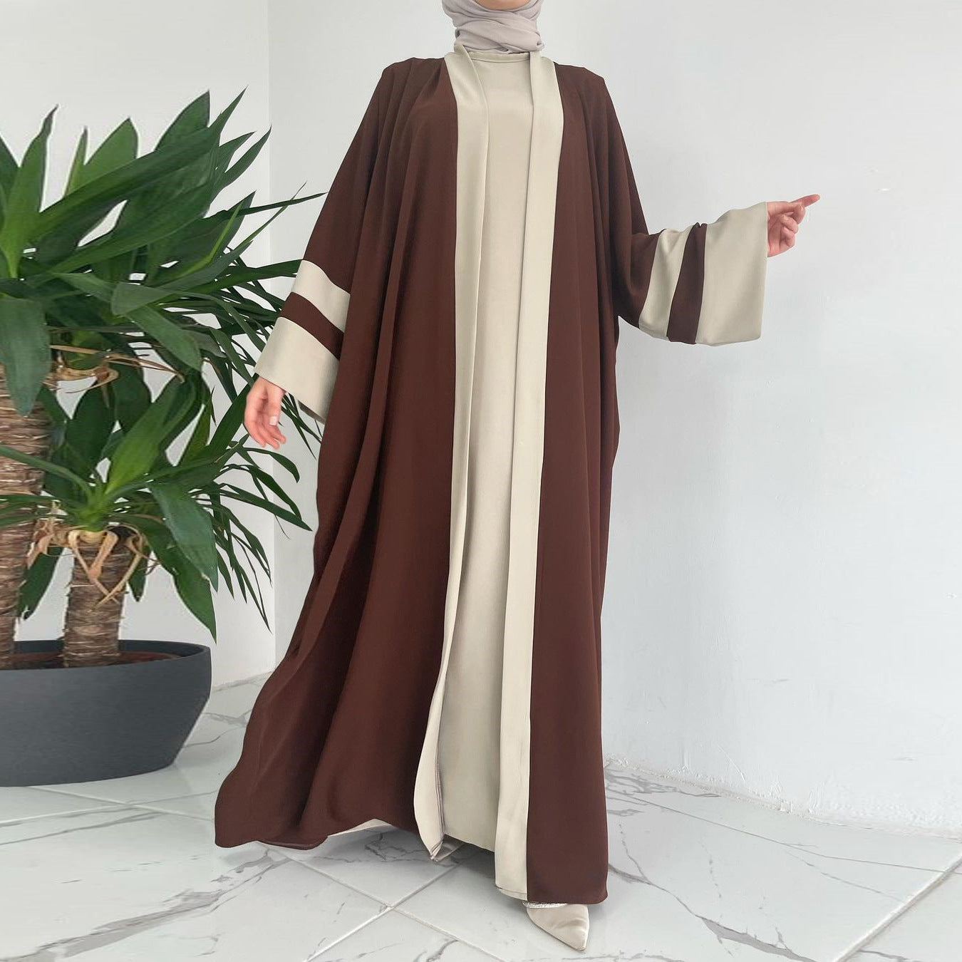Abaya Caramelo raffiné deux pièces - kanissah Collection