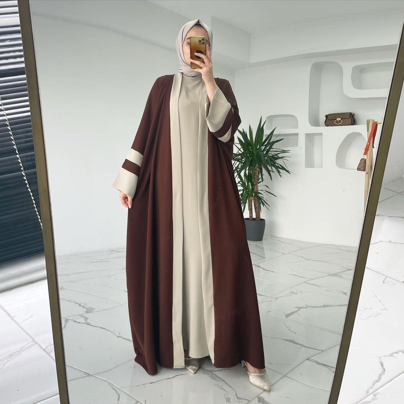 Abaya Caramelo raffiné deux pièces - kanissah Collection