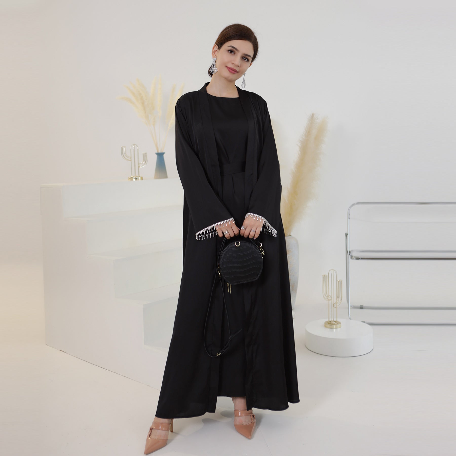 Abaya Luxy Cardigan manche perlées avec sous robe - kanissah Collection Abaya