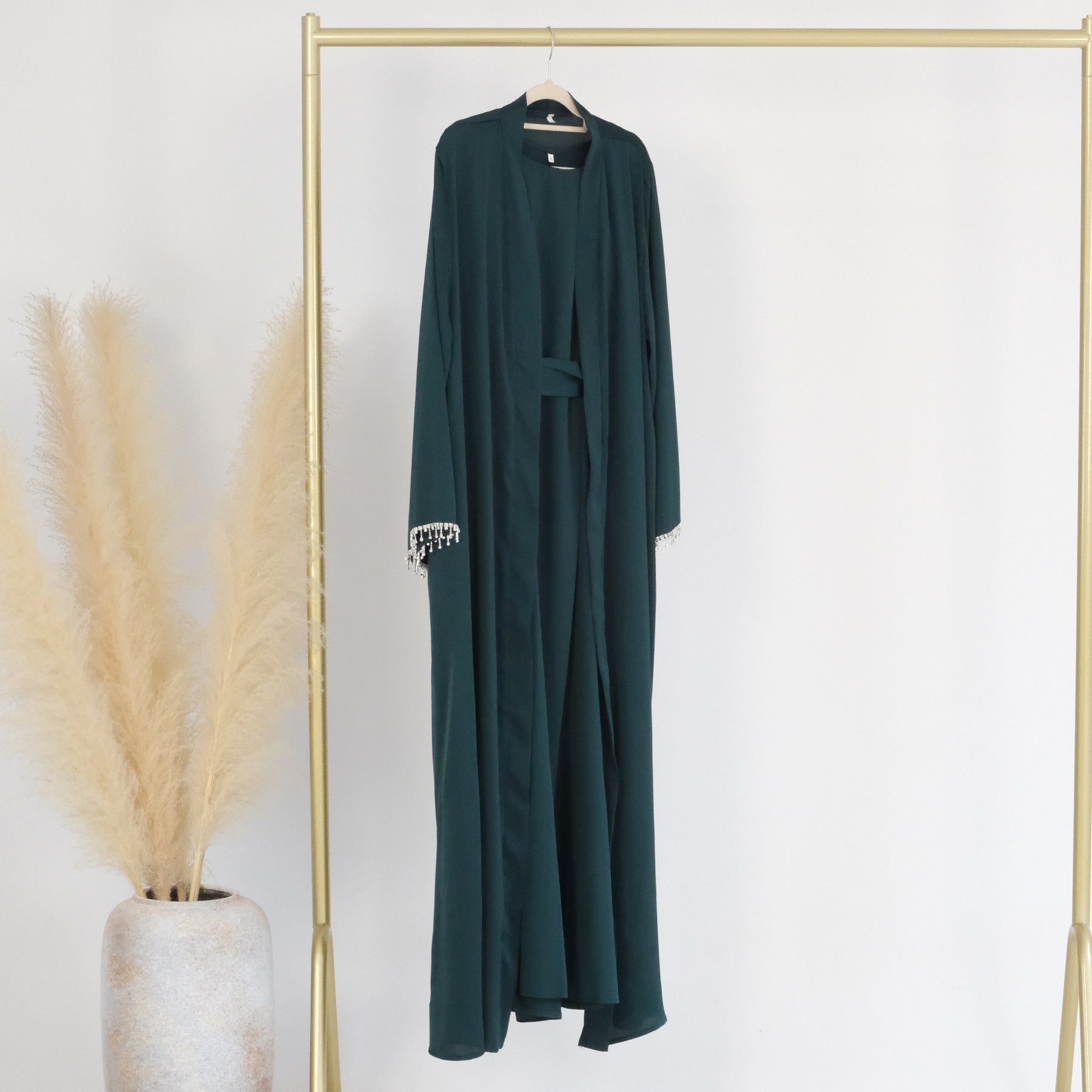 Abaya Luxy Cardigan manche perlées avec sous robe - kanissah Collection Abaya