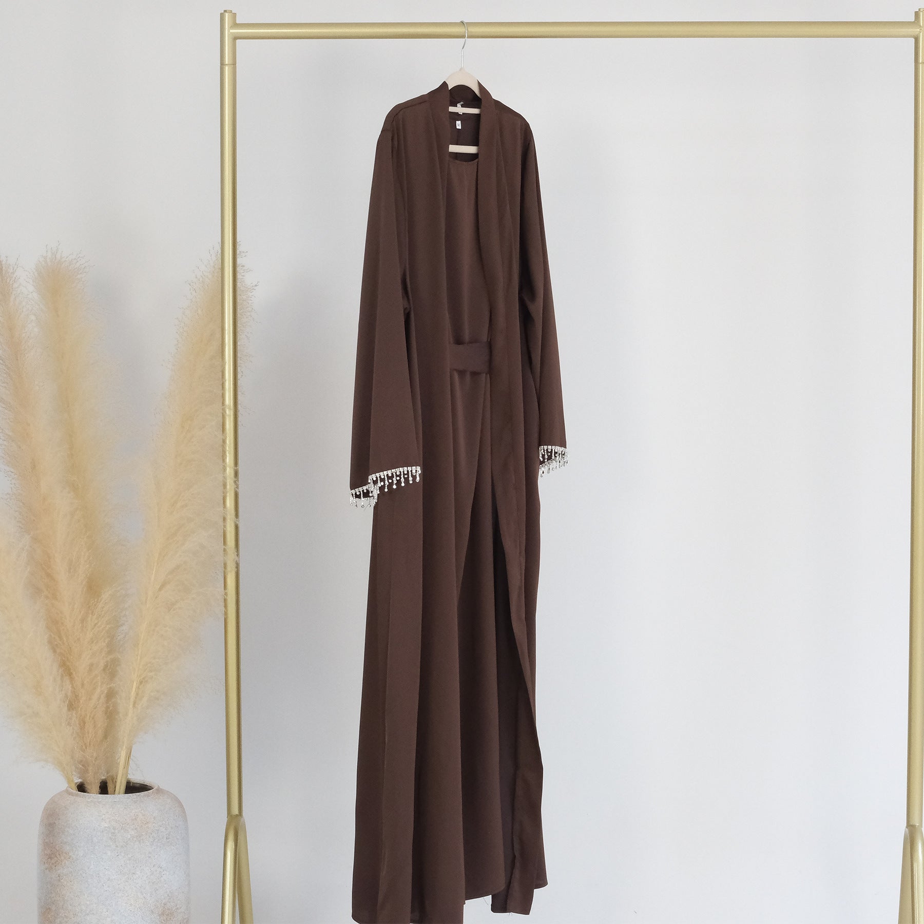 Abaya Luxy Cardigan manche perlées avec sous robe - kanissah Collection Abaya